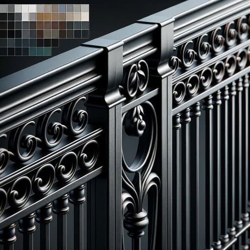 Welded Steel material swatch — Matte black powder-coat, decorative scrollwork