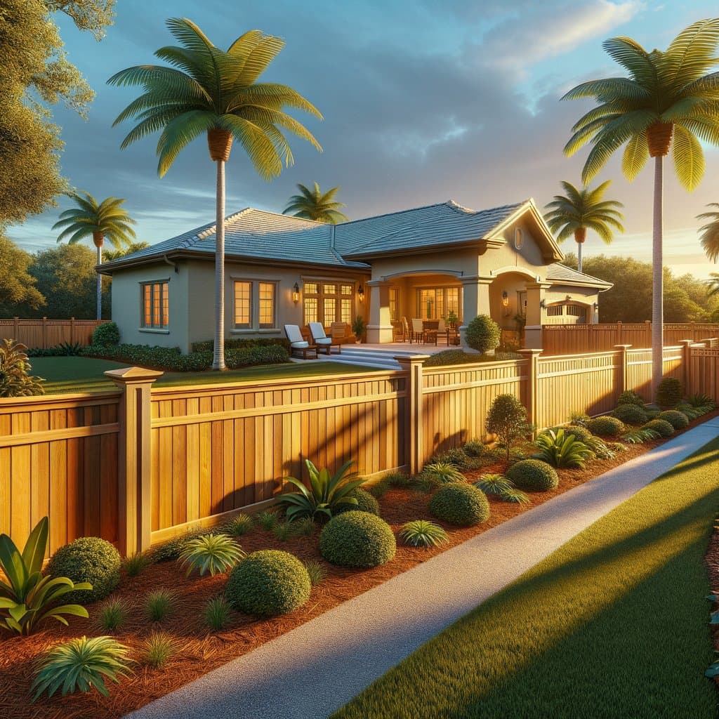 After: Completed cap-and-trim cedar privacy fence with fresh landscaping, total privacy restored